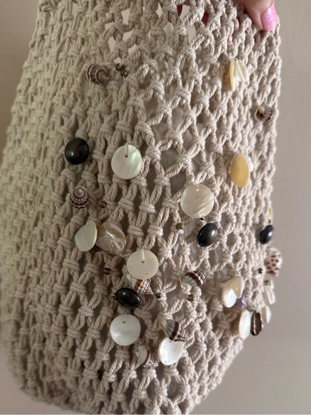 Free People Isle of Dream String Tote Crochet Shell Bag